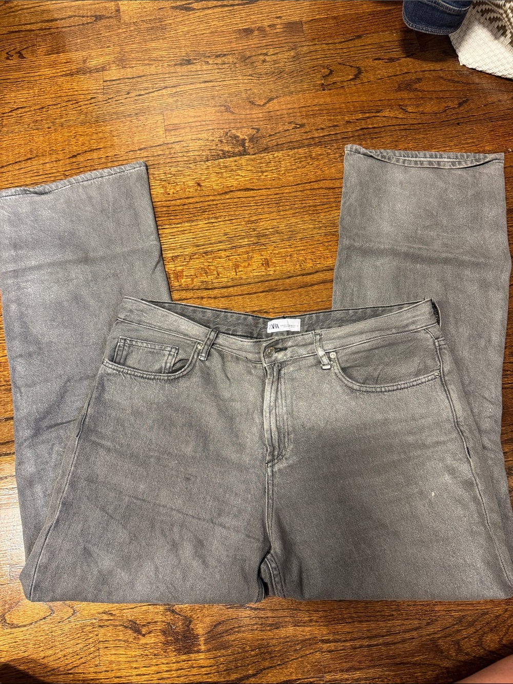 Zara Gray Metallic Straight Leg Jeans